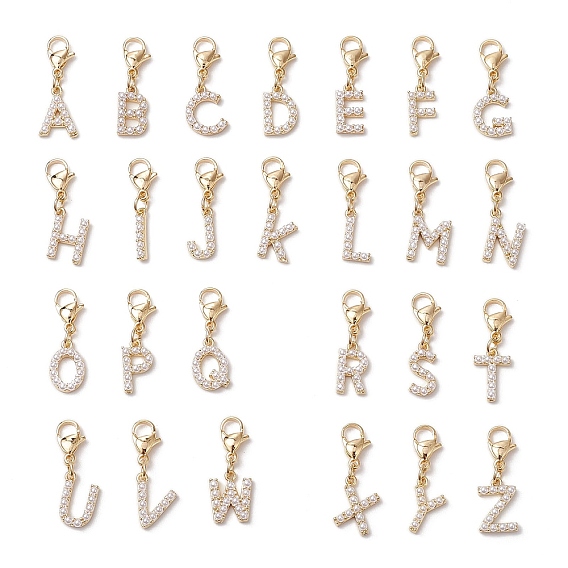 26шт. 26 стили латунные и пластиковые имитация жемчуга подвесные украшения, с карабин-лобстерами , Письмо ~ Z