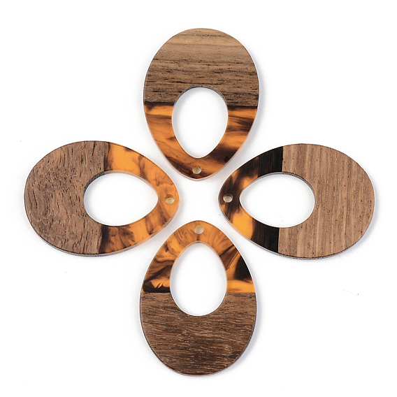 Resin & Walnut Wood Pendants, Teardrop, Orange