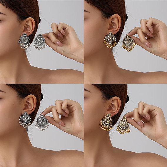 Alloy Crystal Rhinestone Rhombus Chandelier Earrings for Women, Stud Earrings