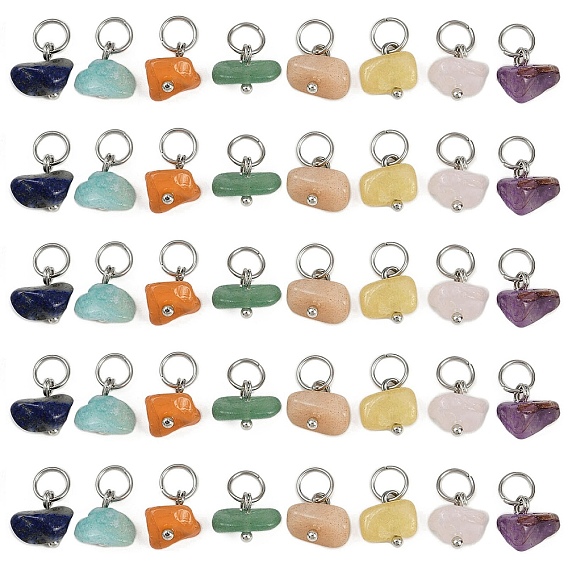 40 шт. 8 стили натуральный розовый кварц, аметист, лазурит, амазонит, красный агат, зеленый авантюрин, солнечный камень, топаз, нефритовые подвески, с открытыми пружинными кольцами из нержавеющей стали 304