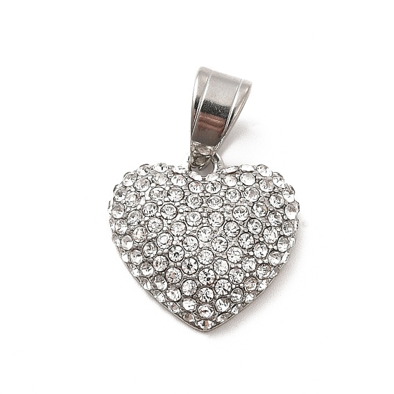 304 Stainless Steel Pendants, with Crystal Rhinestone, Heart Charms