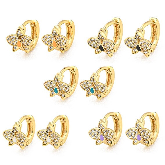 Серьги-кольца из золотистой латуни с цветочным рисунком, с эмалью и прозрачным цирконием