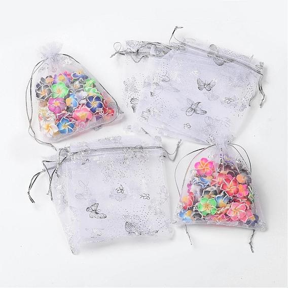 Organza Bags, with Silver Hot Stamping Butterfly