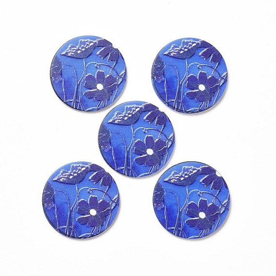 Acrylic Cabochons, for Hair Pins, Hair & Earrings Accessories, Flat Round with Flower Pattern