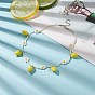 Resin Lemon Pendant Necklace with Glass Beaded Flower Chains for Women