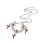 FireBrick Enamel Bat with Cross Pendant Necklace & Dangle Earrings, Halloween Theme Alloy Jewelry Set for Women