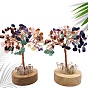 Natural Gemstone Chips Tree Night Light Lamp Decorations, Wooden Base with Copper Wire Feng Shui Energy Stone Gift for Home Desktop Decoration