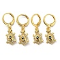 Golden Brass Dangle Leverback Earrings, with Enamel and Cubic Zirconia, Tortoise with Evil Eye