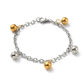 Clear Cubic Zirconia Round Ball Charm Bracelet with 304 Stainless Steel Cable Chains for Women