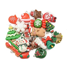 22Pcs Christmas Theme Resin Pendants, with Iron Hoop Findings