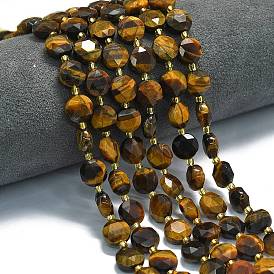 Природных тигровый глаз бисер нитей, граненый шестиугольный разрез, плоско-круглые, с бисером