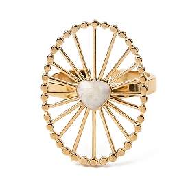 Полый овал с сердечком 304 Открытые кольца-манжеты из нержавеющей стали для женщин, с эмалью