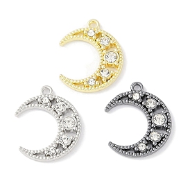 Rack Plating Alloy Rhinestone Pendants, Cadmium Free & Nickel Free & Lead Free, Moon