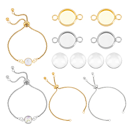 Набор для изготовления браслета с пустым куполом своими руками, включая 304 настройки разъема кабошона из нержавеющей стали и изготовление браслета-слайдера, Кабошоны из стекла