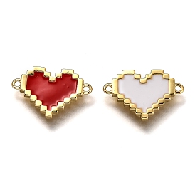 Brass Links Connectors, Long-Lasting Plated, with Enamel, Real 18K Gold Plated, Heart
