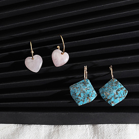 Chic Gemstone Earrings with Pink Crystal and Turquoise - Fashionable, Minimalist and Versatile for Women