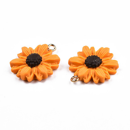 Handmade Polymer Clay Pendants, with Light Gold Plated Iron Loop, Sunflower