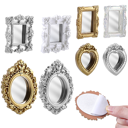 8шт. 8 виды самоклеящихся пластиковых зеркальных миниатюрных украшений, для садовых кукольных домиков
