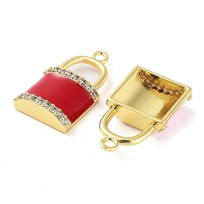 Brass Micro Pave Clear Cubic Zirconia Pendants, with Enamel, Real 18K Gold Plated, Lock Charms