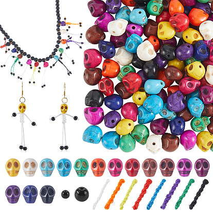Наборы для изготовления ювелирных изделий своими руками, в том числе синтетические бирюзовые бусины с черепом, полиэфирного корда, Стеклянные круглые бусины