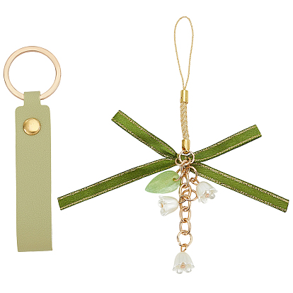 1Брелоки из искусственной кожи, прямоугольные, с железной фурнитурой, золотые, с 1 подвесками из цветочной смолы, сплава и полиэстера