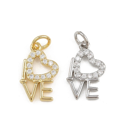 Латунные микро проложить кубического циркония подвески, сердце со словом любовь прелести, с целью перехода в кольце, стойки покрытие, долговечный, без свинца и без кадмия