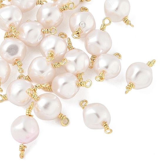 Белый пластиковый АБС-пластик с имитацией жемчуга, круглые подвески-соединители, с петлями из латунной проволоки, стойки покрытие, долговечный