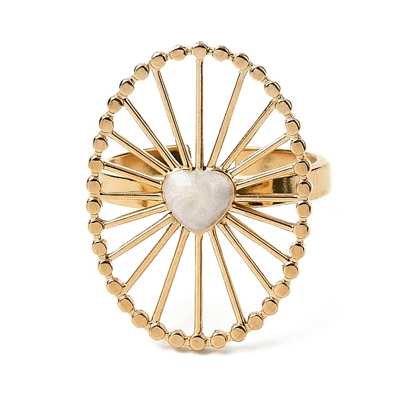 Полый овал с сердечком 304 Открытые кольца-манжеты из нержавеющей стали для женщин, с эмалью