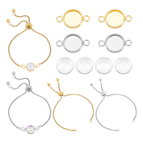 Набор для изготовления браслета с пустым куполом своими руками, включая 304 настройки разъема кабошона из нержавеющей стали и изготовление браслета-слайдера, Кабошоны из стекла