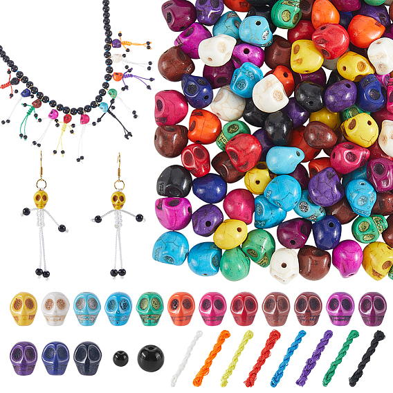 Наборы для изготовления ювелирных изделий своими руками, в том числе синтетические бирюзовые бусины с черепом, полиэфирного корда, Стеклянные круглые бусины