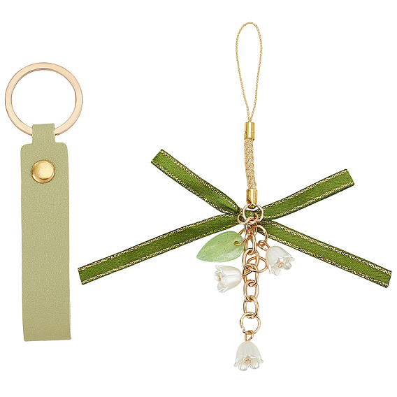 1Брелоки из искусственной кожи, прямоугольные, с железной фурнитурой, золотые, с 1 подвесками из цветочной смолы, сплава и полиэстера