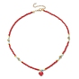 Collier pendentif coeur en alliage émaillé avec perles de graines de verre