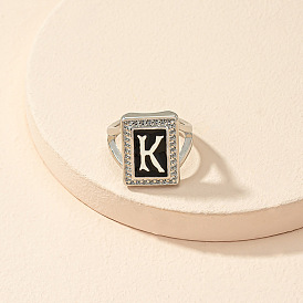 Alloy Fashion Retro Geometric Letter K Ring Personalized Hip Hop Glaze Ring for Men and Women