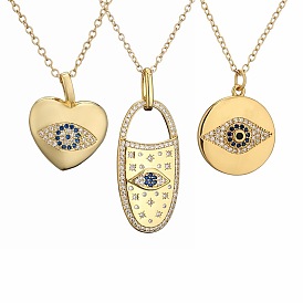 Colorful Zircon Geometric Pendant Necklace with Heart-shaped Oil Drop Evil Eye for Women