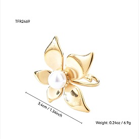 304 Открытые кольца-манжеты из нержавеющей стали с пластиковыми жемчужинами для женщин, цветок