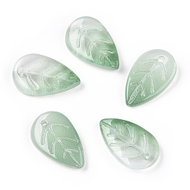 Baking Painted Transparent Glass Petal Beads, Gradient Color, Leaf