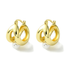 Brass Hollow Hoop Earrings with ABS Imitation Pearl