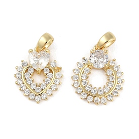 Brass Micro Pave Clear Cubic Zirconia Pendants, with Glass, Real 18K Gold Plated