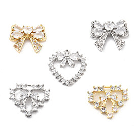 Латунные микропаве прозрачные подвески с фианитом, без кадмия, без никеля и без свинца, бантом с сердцем
