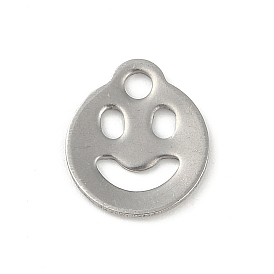 201 Stainless Steel Charms, Flat Round with Smiling Face