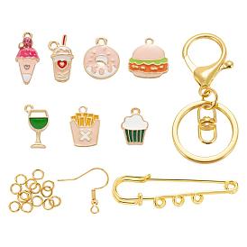 DIY 5 Pairs Enamel Dangle Earring Making Kits, 21Pcs Afternoon Tea Theme Alloy Pendants, 304 Stainless Steel Jump Rings & Earring Hooks, Iron Alloy Lobster Claw Clasp Keychain & Safety Pins