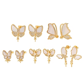 Фурнитура для серег-гвоздиков из латунных ракушек с микропаве из кубического циркония, за половину пробурено бисера, с уха орехов, бабочка, без кадмия и без свинца, стойки покрытие, долговечный