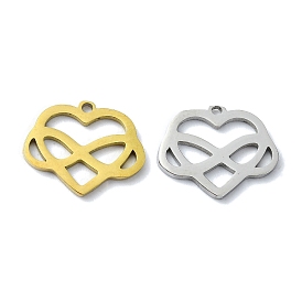 304 Stainless Steel Pendants, Laser Cut, Heart with Infinity Charms