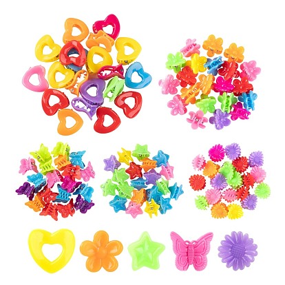 100Pcs 5 Style Kids Hair Accessories, Plastic Claw Hair Clips, Heart & Flower & Star & Daisy & Butterfly