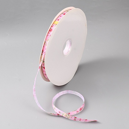 Gedruckte Polyester Ripsband, Blumenmuster, für DIY-Bastel-Nähzubehör