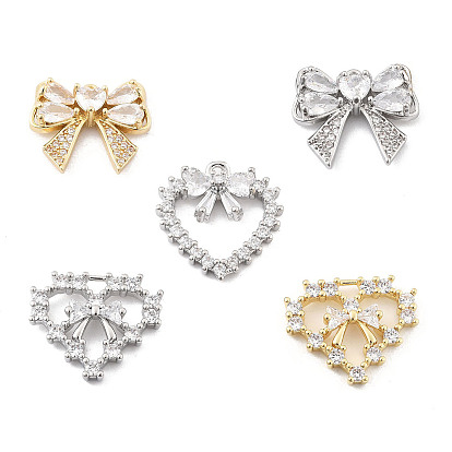 Латунные микропаве прозрачные подвески с фианитом, без кадмия, без никеля и без свинца, бантом с сердцем