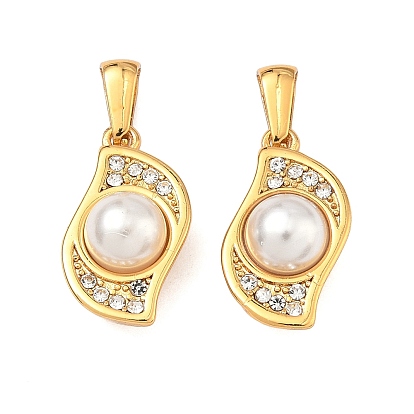 304 подвески из нержавеющей стали с микропаве из стразов, амулет в виде неправильного листа, с абс пластмассовой имитационной жемчужиной