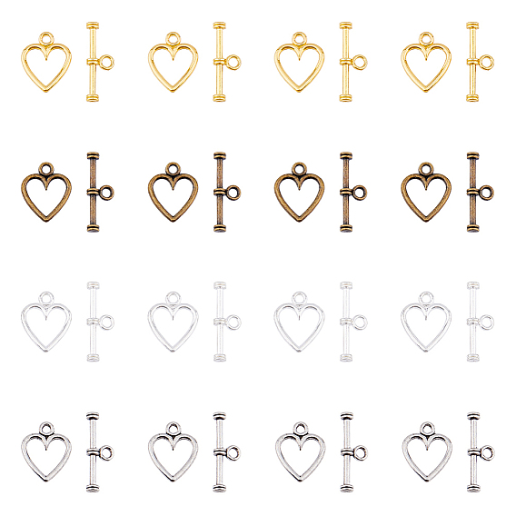 200 шт. 4 цвета, застежки из сплава в тибетском стиле, без кадмия и без свинца, сердце