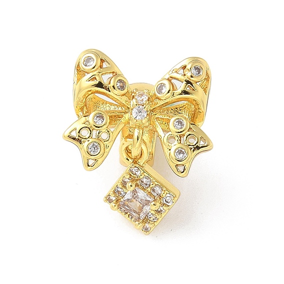 Латунные микропаве прозрачные подвески с фианитом, бантом прелести