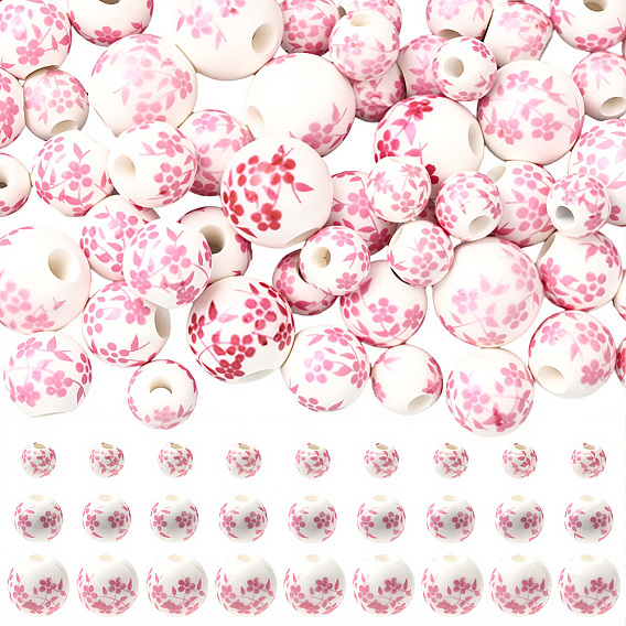 3 стили фарфоровых бусин ручной работы с принтом, круглые